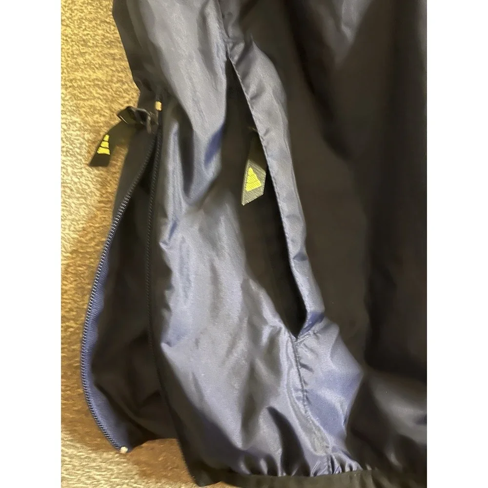 Adidas, Full Zip, Windbreaker Jacket, Navy Blue w/yellow Logo Athletic EUC A2-20